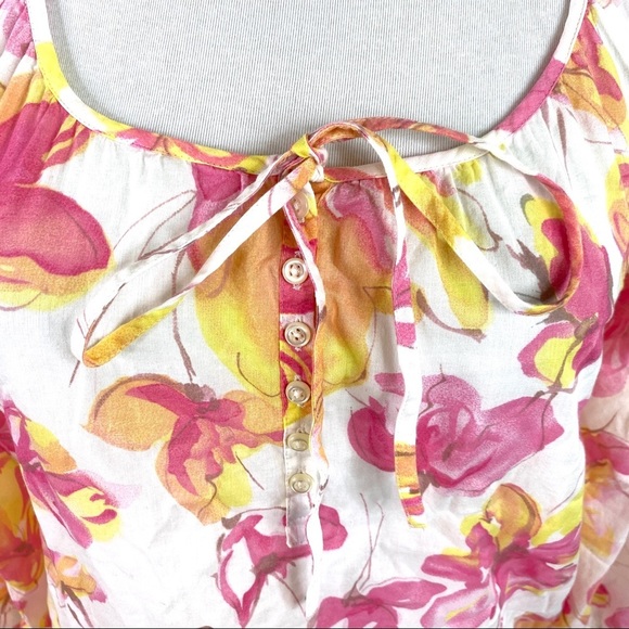 Ann Taylor LOFT Floral Tie-Neck Peasant Blouse SP - Picture 2 of 5